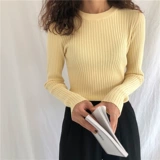 百思朵 Желтый свитер, эластичный базовый приятный телу свежий трикотажный лонгслив, облегающий крой, по фигуре