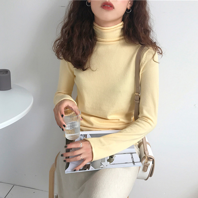 Spring and Autumn Dopamine Cream Yellow Knit Sweater, Goose Yellow Sweater for Women, High Neck Slim Fit Soft and Fluffy Base Shirt