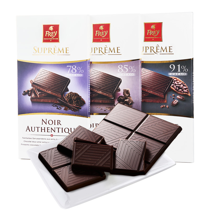  frey旗舰店瑞士进口纯可可脂黑巧克力赌神同款100g盒装排块砖