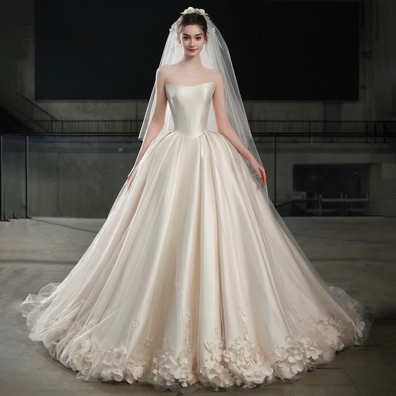 Light Wedding Dress Main Fabric High-End Texture Custom-Made Dress 2026 New Style Petite Plus Size Pregnant Women Fat mm Satin Light Gauze Light Wedding Dress Main Fabric High-End Texture Custom-Made Dress 2026 New Style Petite Plus Size Pregnant Women Fat mm Satin Light Gauze