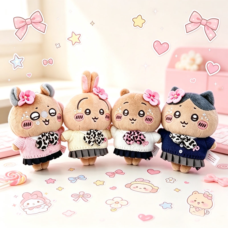 Japanese Authentic Chiikawa Black Leather Hottie Series Jiyi Xiaoba Usagi Plush Pendant Doll Toy Japanese Authentic Chiikawa Black Leather Hottie Series Jiyi Xiaoba Usagi Plush Pendant Doll Toy