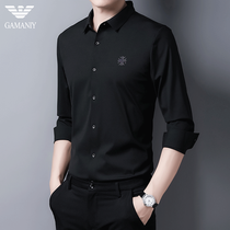 Chiamania Ice Silk seamless long sleeve shirt men Korean inch shirt business casual men black shirt