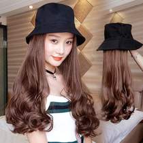 Fisherman hat with wig One-piece female autumn and winter fashion wild natural long curly hair big waves net red Korean version of the trend