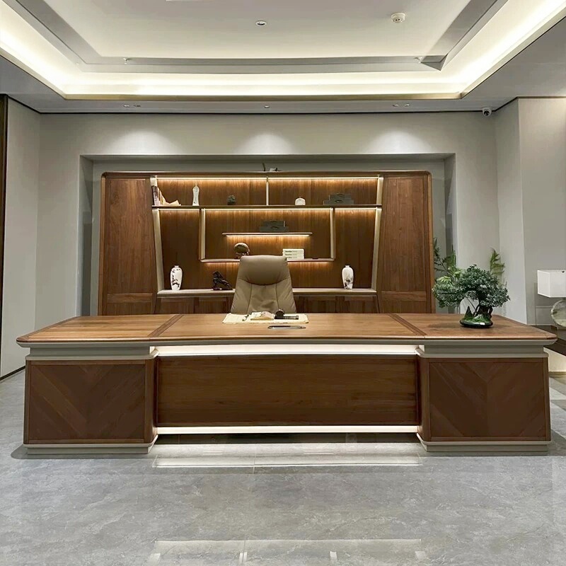 New Chinese-Style Solid Wood Executive Desk, Modern Minimalist President Manager Computer Desk, Walnut Wood Office Furniture
