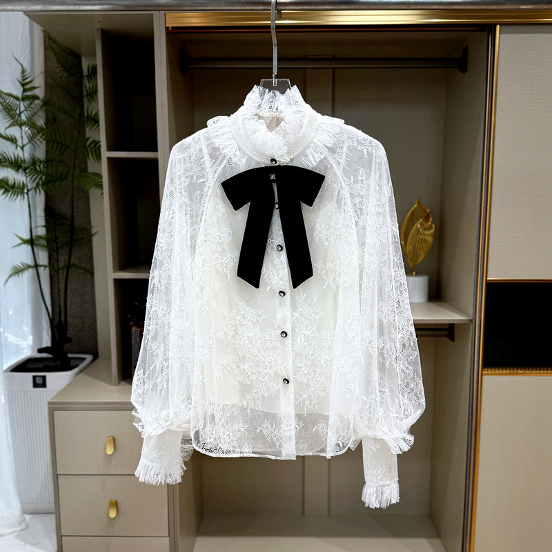 Shenzhen Nanyou Elegant Bow Lace Shirt for Women 2026 New Early Autumn Long Sleeve Versatile Solid Color Top Shenzhen Nanyou Elegant Bow Lace Shirt for Women 2026 New Early Autumn Long Sleeve Versatile Solid Color Top
