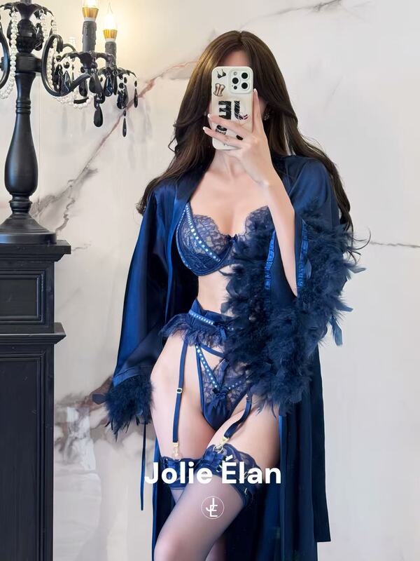 Jolieelan·Addicted·Sexy Mesh Splicing Lace See-Through High-End French Lingerie Set Jolieelan·Addicted·Sexy Mesh Splicing Lace See-Through High-End French Lingerie Set