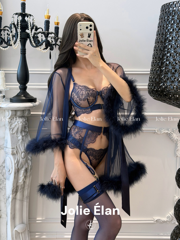 Jolieelan·Midnight Blues·French Retro Lace Hollow-Out See-Through High-End Sexy Mature Lingerie Set Jolieelan·Midnight Blues·French Retro Lace Hollow-Out See-Through High-End Sexy Mature Lingerie Set