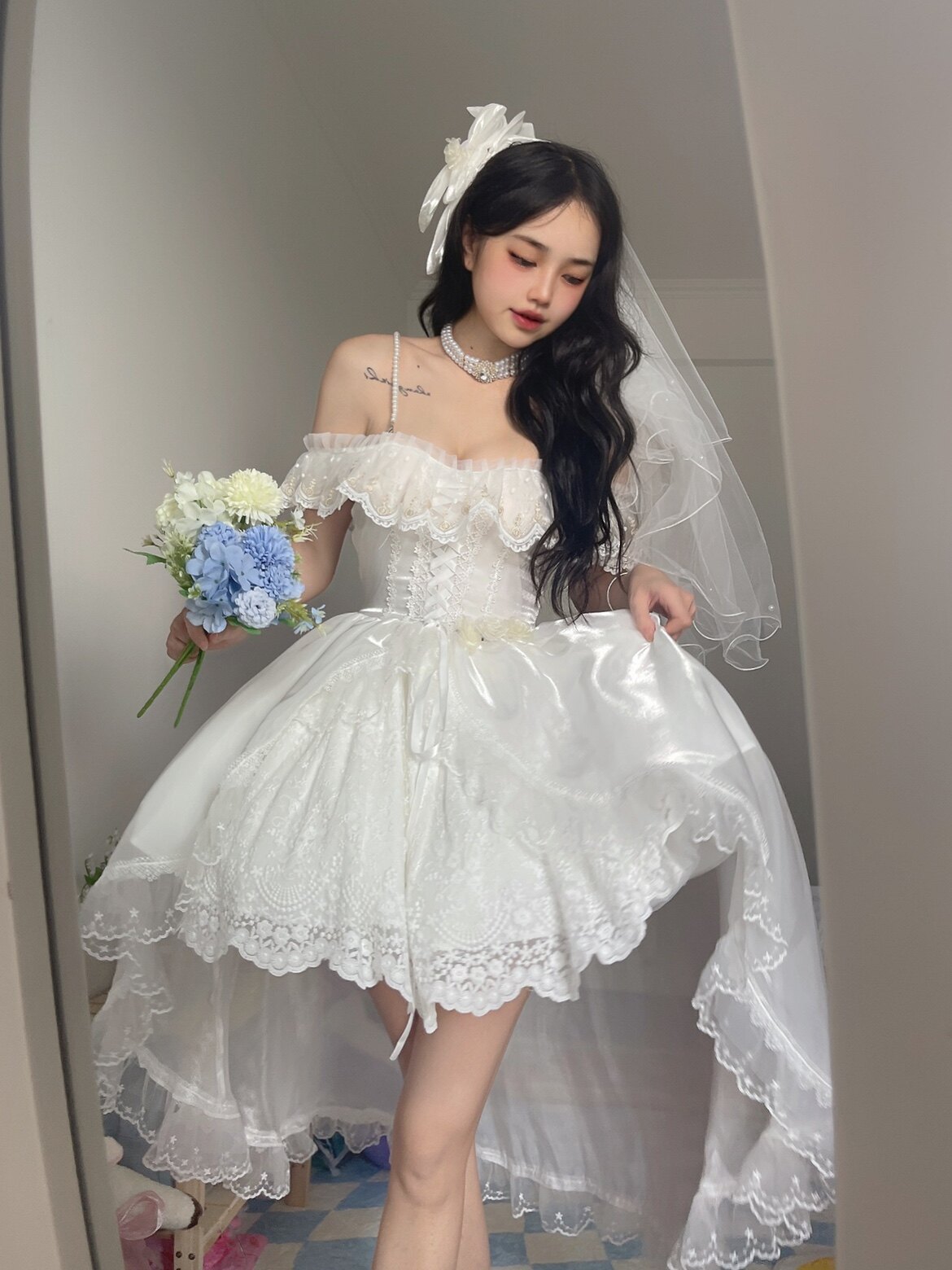 (1st Anniversary) Chai Huhu Original Lolita Dress One-Shoulder Small Flower Marriage