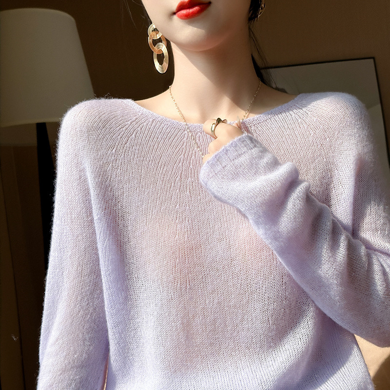 Cloud Touch 23% Mulberry Silk + 77% Cashmere Sweater for Women, Round Neck, Loose, Lazy, Thin Knitted Pullover Sweater