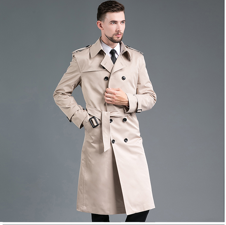 Gabardina de estilo británico de doble pecho para hombre abrigo largo de gabardi（#Dark Grey） 
