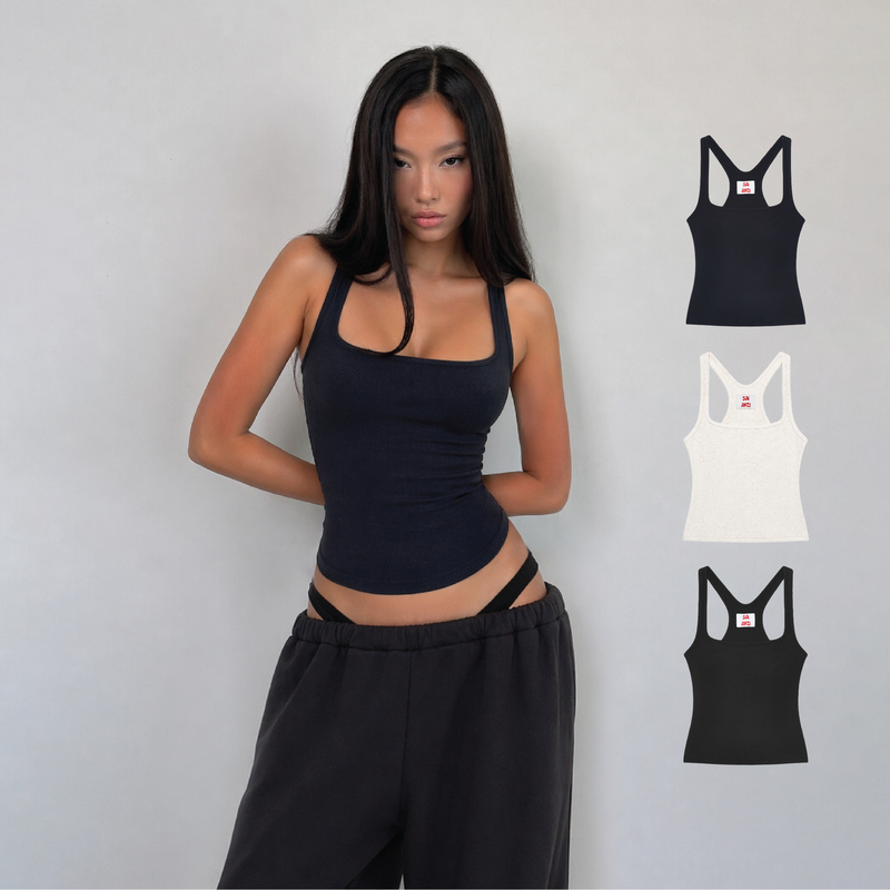 Sais Square-Neck Racerback Camisole for Women, High-Elasticity, Slim-Fit, Sleeveless Basic Tank Top, Slimming Top