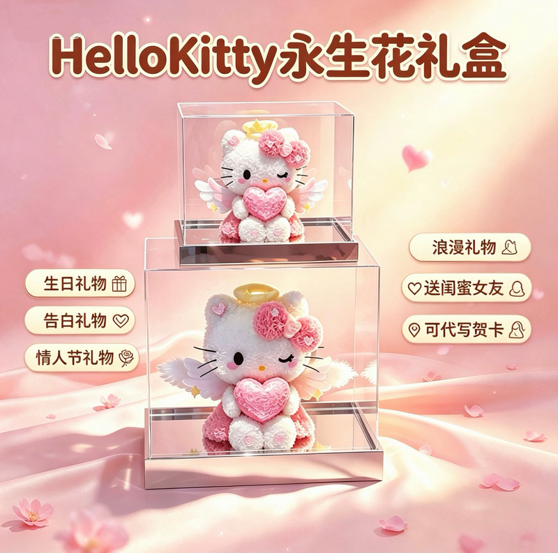 Chinese Valentine's Day Gift Kt Cat Cute Cat Plush Toy Eternal Flower Real Flower Gift Box Birthday Gift for Girlfriend Wife Best Friend Chinese Valentine's Day Gift Kt Cat Cute Cat Plush Toy Eternal Flower Real Flower Gift Box Birthday Gift for Girlfriend Wife Best Friend