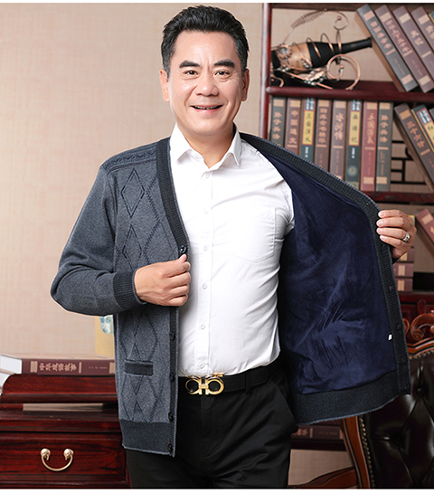 Cha trung niên nam cộng với áo len nhung dày cộng với phân bón để tăng áo khoác cho ông già mùa thu và áo len mùa đông - Cực lớn quần âu