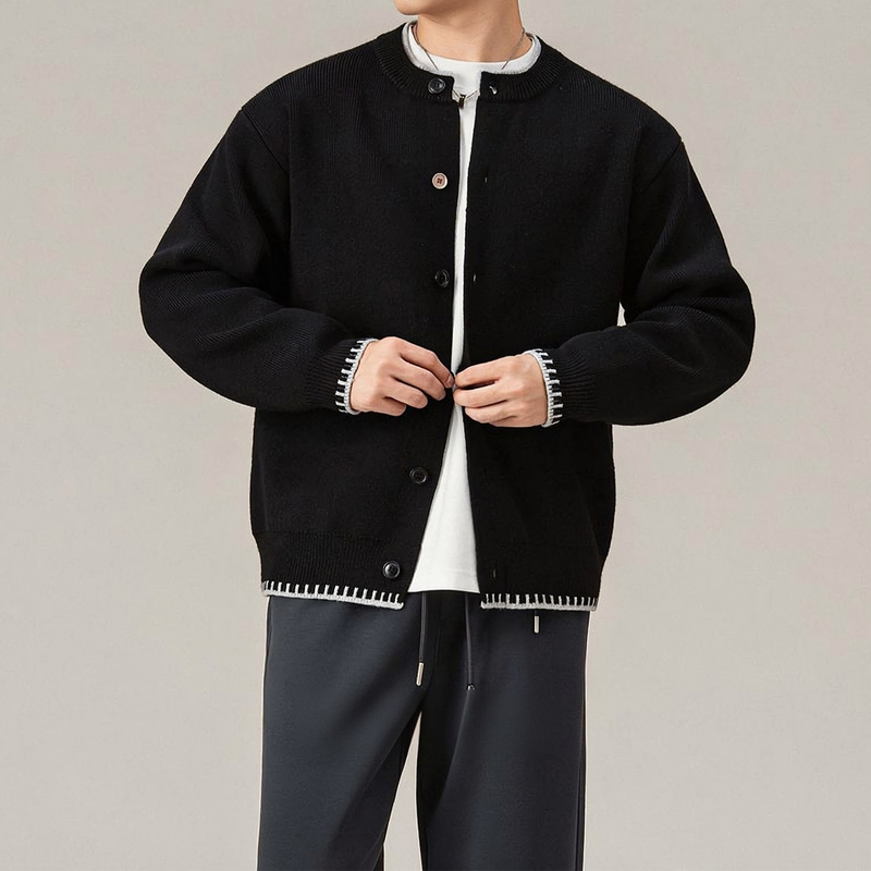 Knitted Sweater for Men, Round Neck Jacket with Contrasting Color Splicing, Stylish and Versatile, Casual and Relaxed Style, Long-Sleeved Cardigan, Men's Sweater Knitted Sweater for Men, Round Neck Jacket with Contrasting Color Splicing, Stylish and Versatile, Casual and Relaxed Style, Long-Sleeved Cardigan, Men's Sweater
