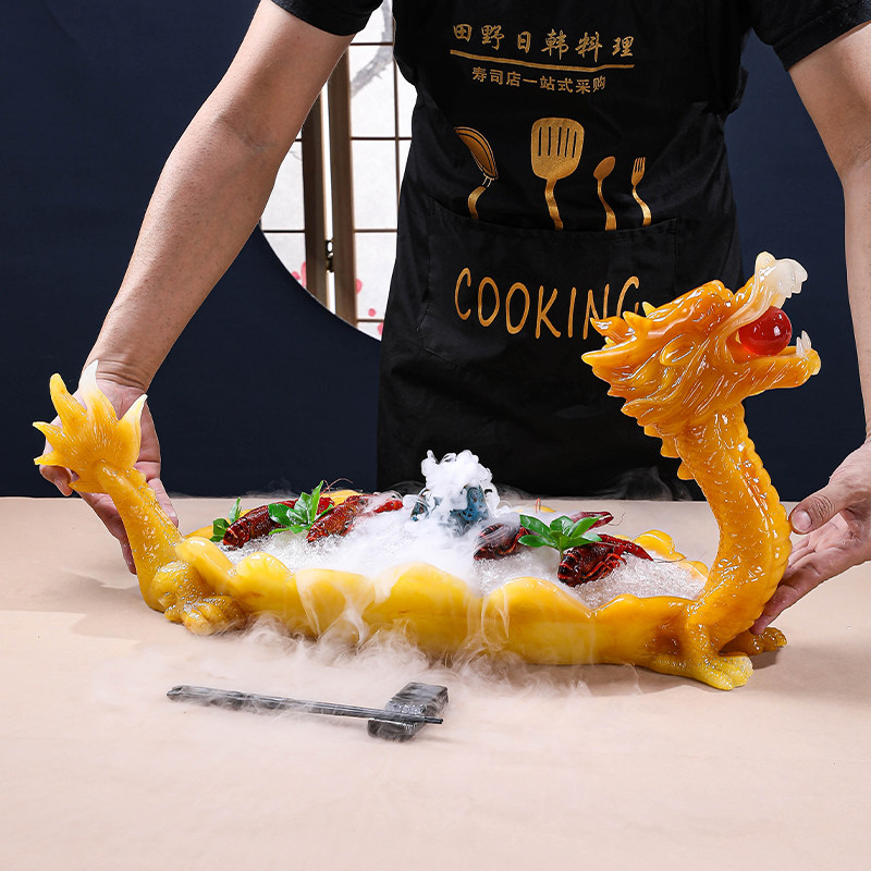 Creative Dragon Boat Seafood Sashimi Ice Trays Resin Personality Salmon Sushi Special Parquet High-end Mood Vegetable Dinner Plate