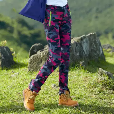 Plus velvet outdoor pants women camouflage soft shell pants thick mountaineering pants autumn and winter warm fleece pants sports charge pants