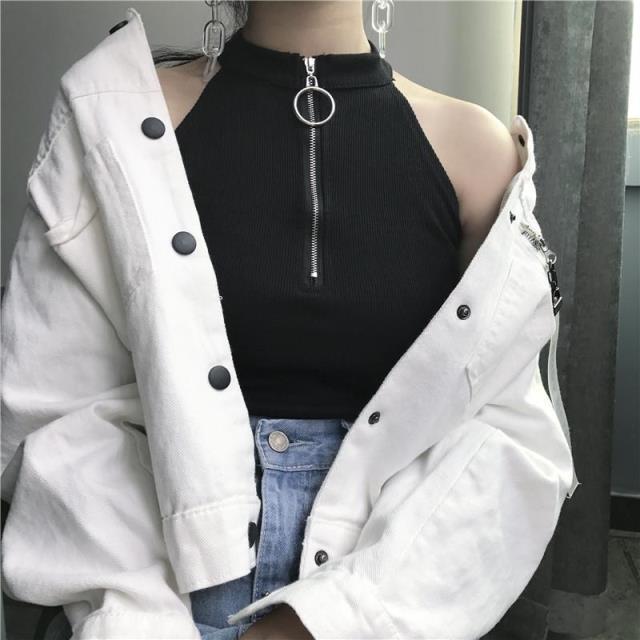 Summer New Korean Style Off-Shoulder Outerwear, Midriff-Baring Camisole, Sleeveless Halter Neck Base Top, Tank Top, High-Waisted Women's Clothing for Students