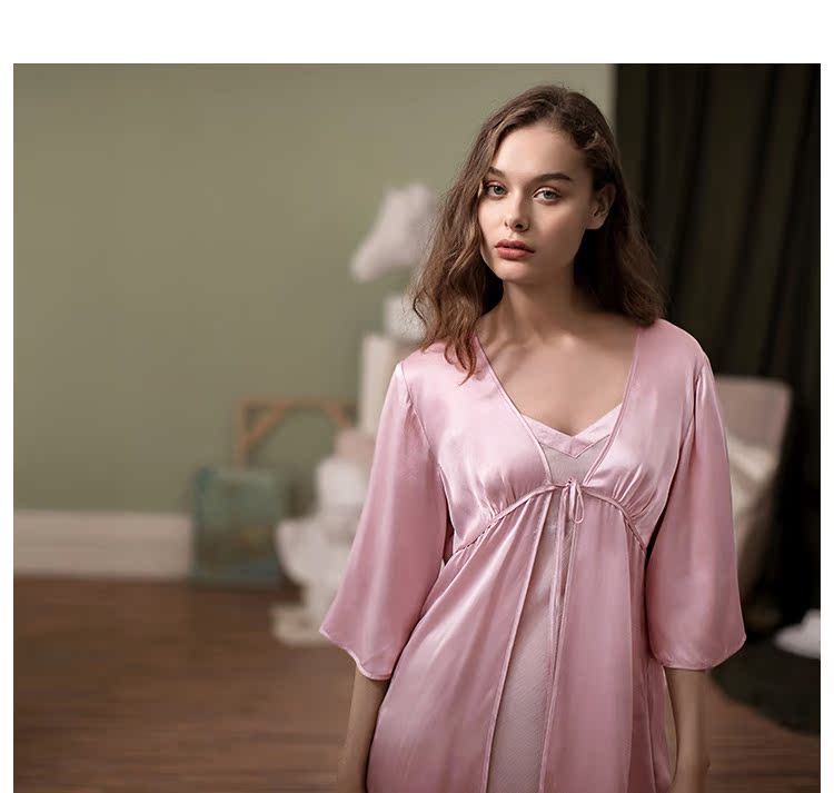 JEESOLO / 2018 áo ngủ lụa mới cho nữ mùa hè chất liệu lụa dài áo choàng mỏng đơn giản - Night Robe do ngu