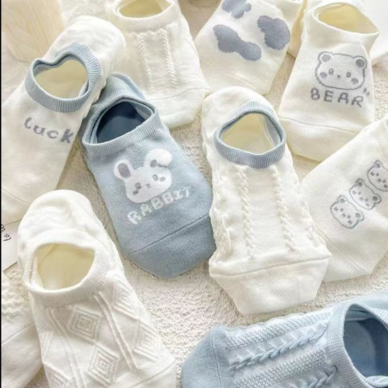 Cream Blue Invisible Socks for Women, Short Socks, Low-Cut, Trendy, Cute, Versatile, Cartoon, Summer Socks, Thin Boat Socks