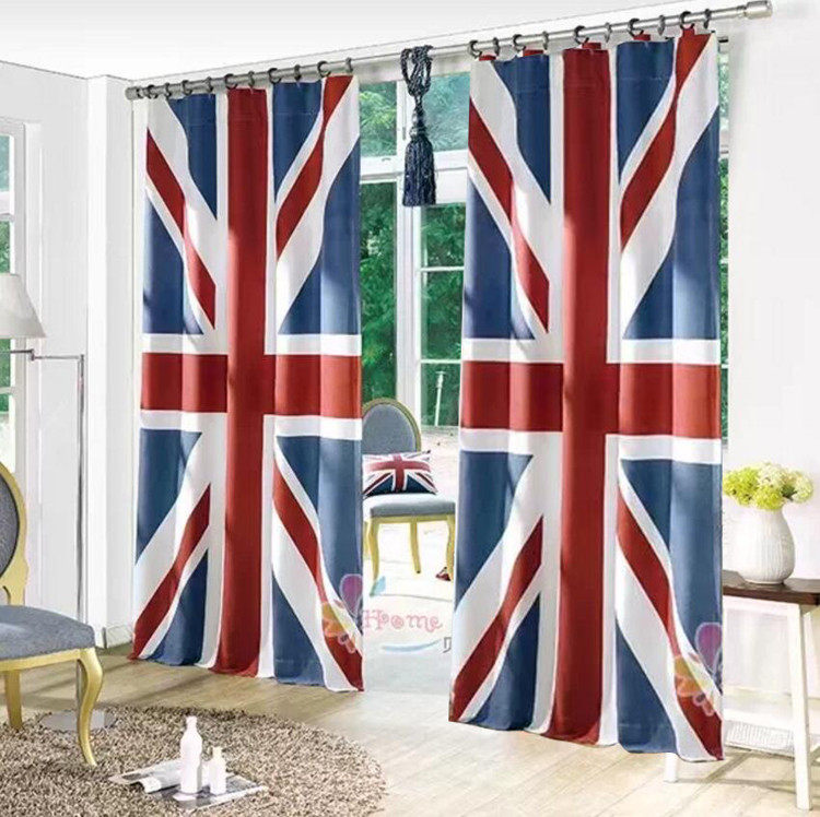 New American Inlan floor curtains eco-friendly shading Bumi word British flag Custom curtains Ins bedroom curtain