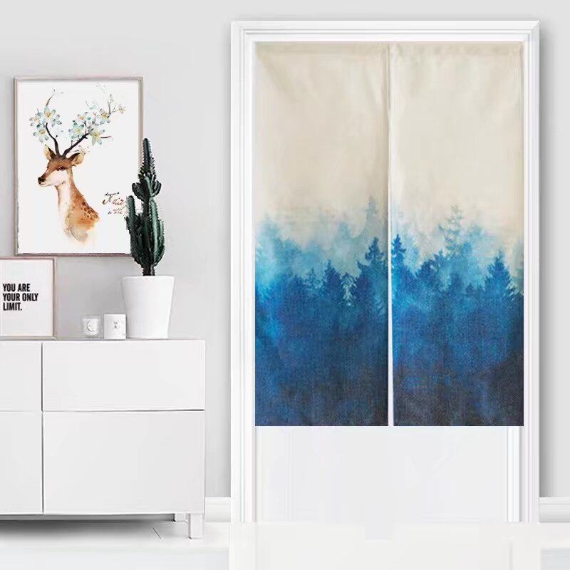Nordic Cloth Art Cotton Hemp Door Curtain Creative Plant Forest Bedroom Door Curtain Kitchen Guard Partition Half Curtain Dorm Room Decoration Curtains