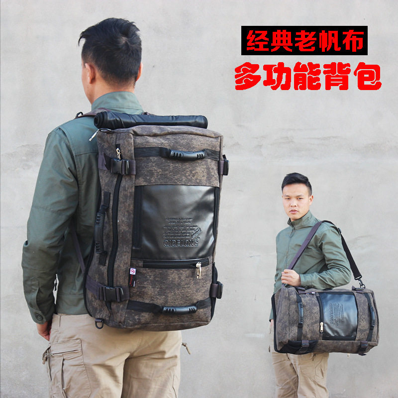 Retro Canvas Large Capacity Backpack Men Travel Double Shoulder Bag Baggage Trip Men Tours Casual Backpacks Multifunction-Taobao