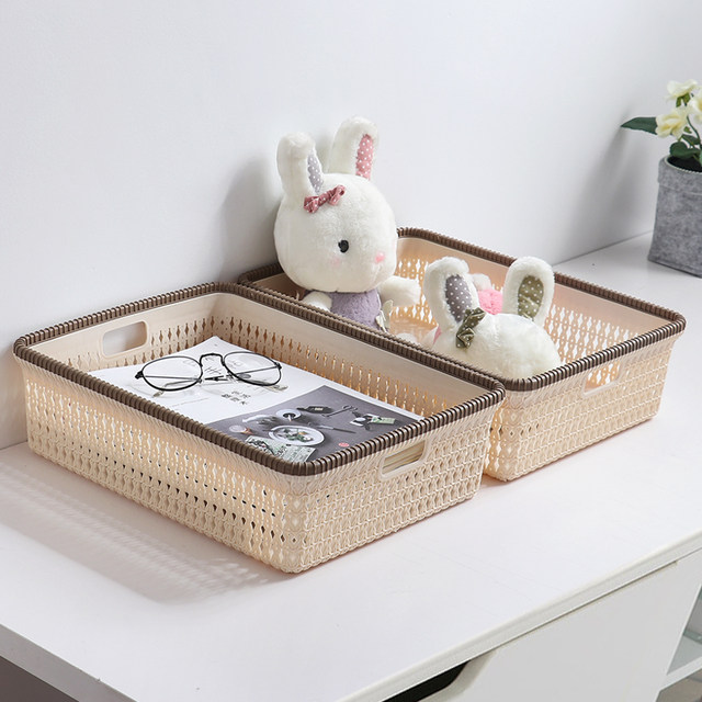 imitation rattan desktop storage basket ຄົວເຮືອນ toy sundry storage box plastic kitchen storage basket ກະຕ່າອາຫານຫວ່າງ