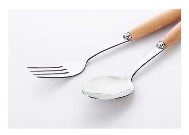 Tay cầm gỗ phong cách Nhật Bản bằng thép không gỉ dao kéo Tây phương gỗ bộ đồ ăn gia đình muỗng thìa trái cây tráng miệng muỗng nhỏ chén ăn cơm