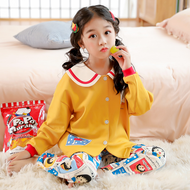 Girls' pajamas spring and autumn cotton children's long sleeves thin Chinese children's suits, little girls baby princess home clothes