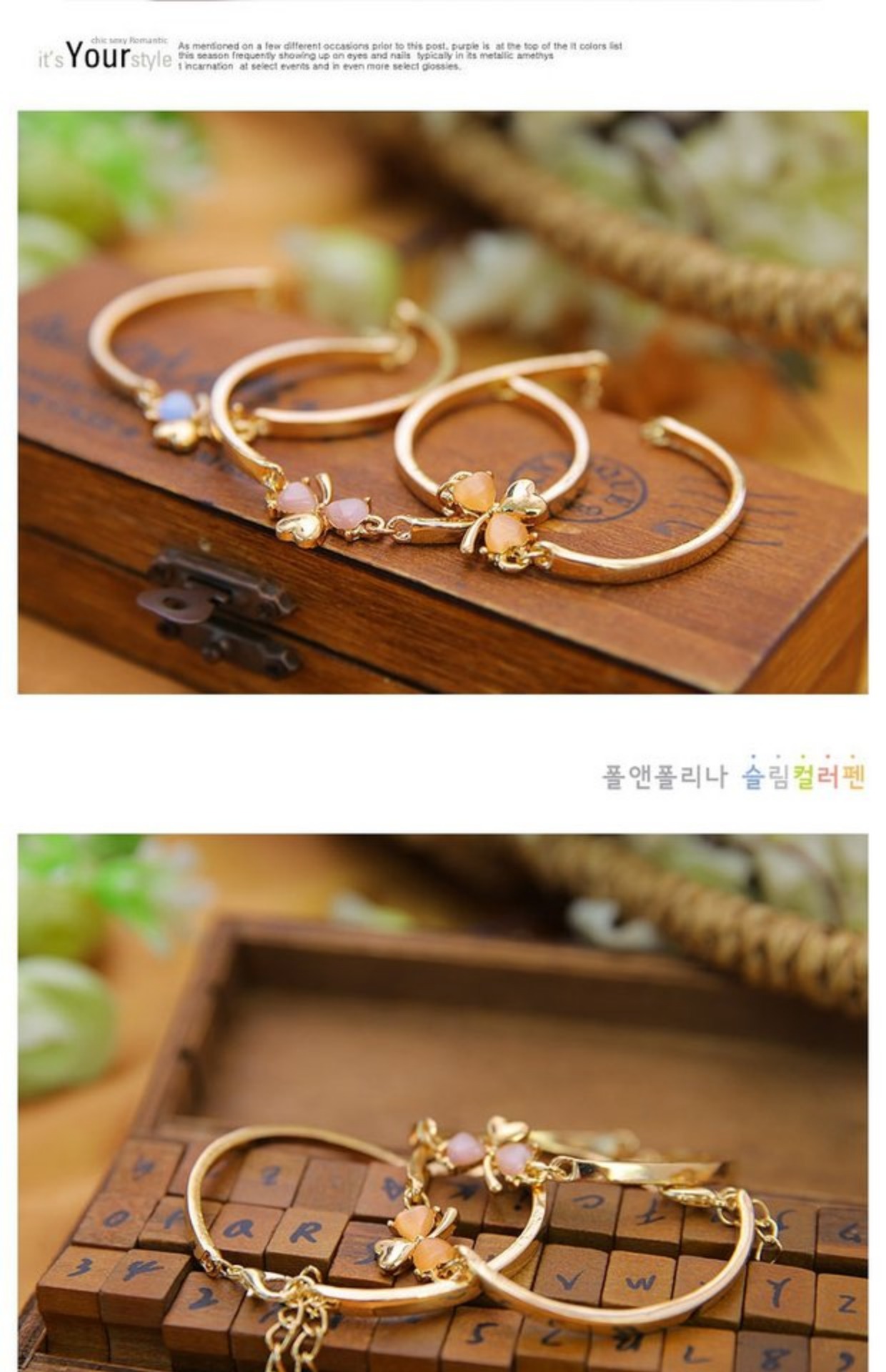 Phiên bản Hàn Quốc của trang sức nhỏ pha lê ba lá hoa tình yêu trái tim vòng tay nữ mô hình thời trang Hàn Quốc vòng tay hoang dã quà tặng vòng tay hermes