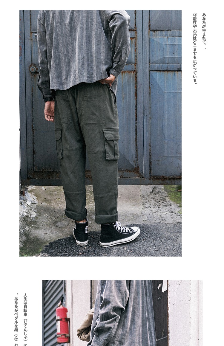 Raul Bộ mùa xuân và mùa thu retro lỏng lẻo nhiều túi quần thủy triều quần sooc