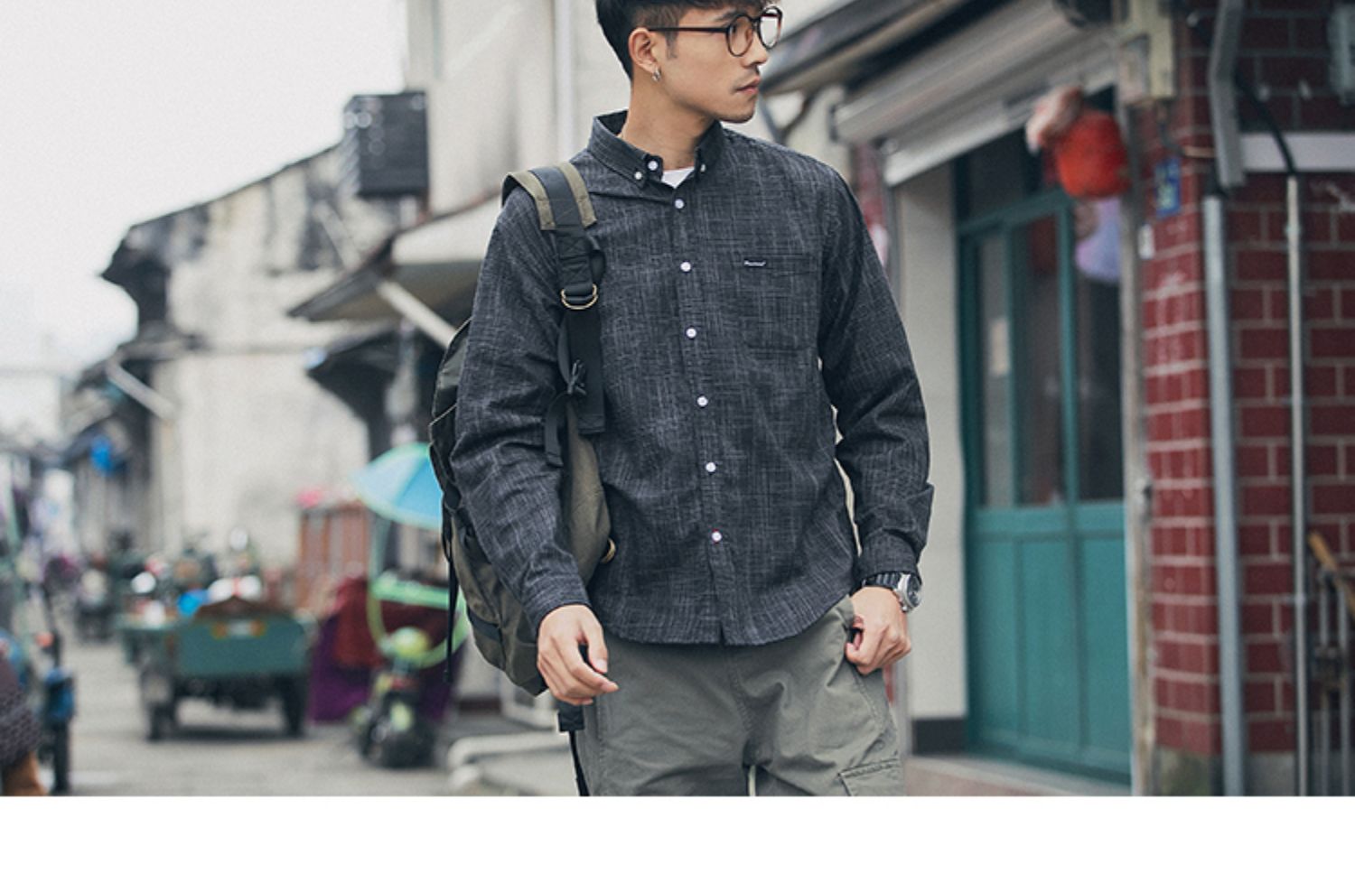Raul Spring Men dài tay áo sơ mi đáy lỏng lẻo Tide thương hiệu Nhật Bản Tooling Jacket Áo sơ mi retro hoang dã - Cao bồi quần đùi