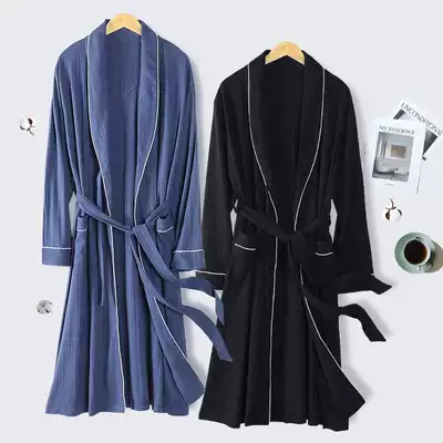 Men's pajamas nightgown Spring and Autumn new cotton young men's long sleeve medium and long version of Japanese bathrobe bathrobe cotton summer