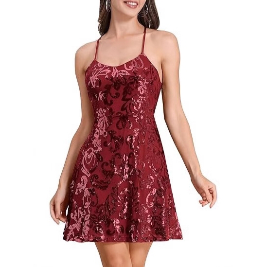 Cross-Border Women's Glitter Sequin Loose Mini Dress Cocktail Party Strap Dress (5 Colors) Sequin Dress