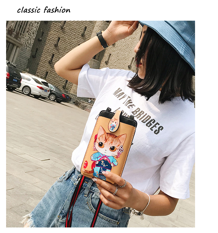 Phim hoạt hình dễ thương dây kéo túi điện thoại nữ vai túi Messenger phiên bản Hàn Quốc của cổ điện thoại túi ví mini túi - Túi điện thoại túi chéo nữ