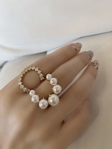 Light luxury semi-round pearl zircon ring temperament female niche simple wind food ring ins personality Net red open ring