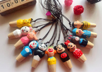 Handmade wooden childrens creative safe and odorless cartoon Peppa Spider Spider Lanyard Whistle Gift