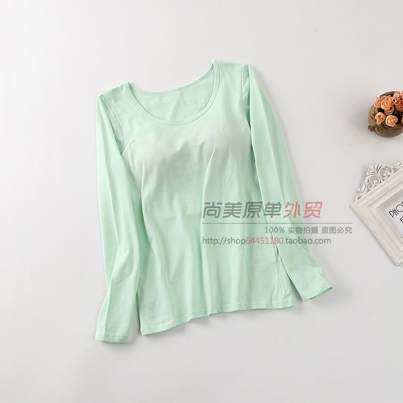 Phụ nữ cotton Lycra với áo ngực dài tay áo thun không có áo ngực mà không có vòng thép cup vest áo sơ mi một mảnh áo thun 2 dây nữ