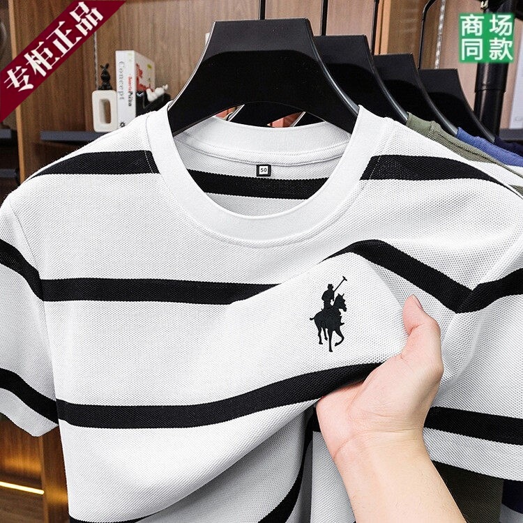 Paul's New Summer Men's Short-Sleeved T-Shirt, Round Neck, Striped Embroidery, Breathable, Versatile Half-Sleeved T-Shirt, Casual Top Paul's New Summer Men's Short-Sleeved T-Shirt, Round Neck, Striped Embroidery, Breathable, Versatile Half-Sleeved T-Shirt, Casual Top