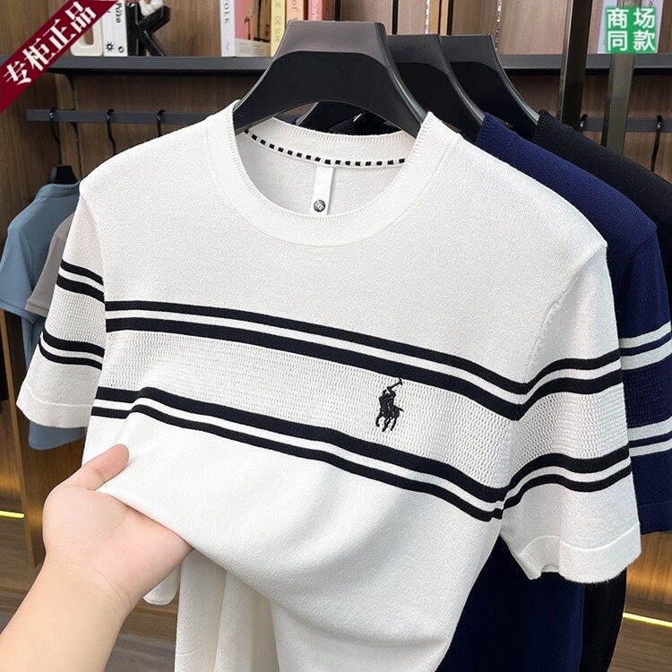 Paul Men's Cool and Breathable Short-Sleeved T-Shirt 2026 New Striped Loose and Versatile Trendy Brand Shirt for Young and Middle-Aged People Paul Men's Cool and Breathable Short-Sleeved T-Shirt 2026 New Striped Loose and Versatile Trendy Brand Shirt for Young and Middle-Aged People