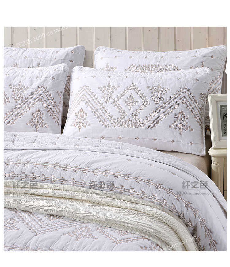 Xuất khẩu Châu Âu-phong cách cotton retro Mỹ rắn màu trắng quilting là ba mảnh bộ đồ giường mùa hè mát trải giường