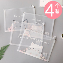 Click Bear A4 Transparent File Bag Pull Side Dossier Bag South Korea Xiaoqing New Junior High School Kit Plastic Exam Paper Collection Bag Stationery Student With Waterproof Cartoon Cute Lady Brief Child Hanging