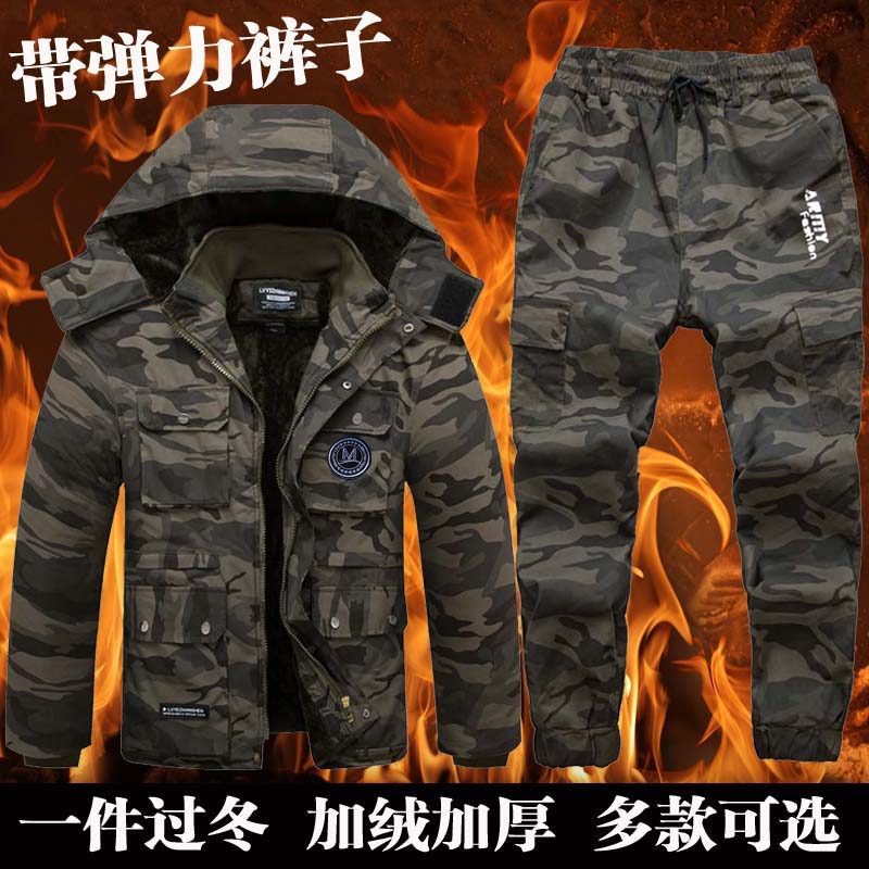 Work clothes cotton clothes suit men's winter thickened and gushed anti-chill pure cotton abrasion-proof cotton quilted cotton padded jacket-Taobao