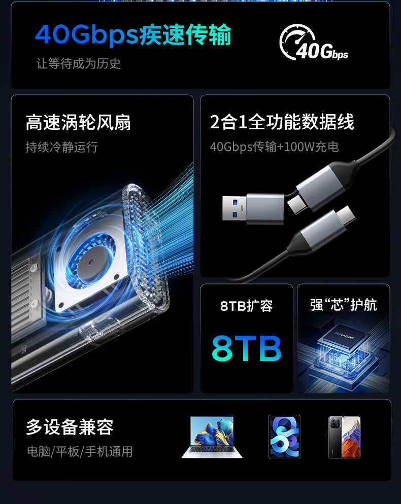 Корпус для жестого диска 奥睿科m.2 nvme usb4随身硬碟盒兼容雷电4/3固态m2硬碟盒风扇散热 The Orico