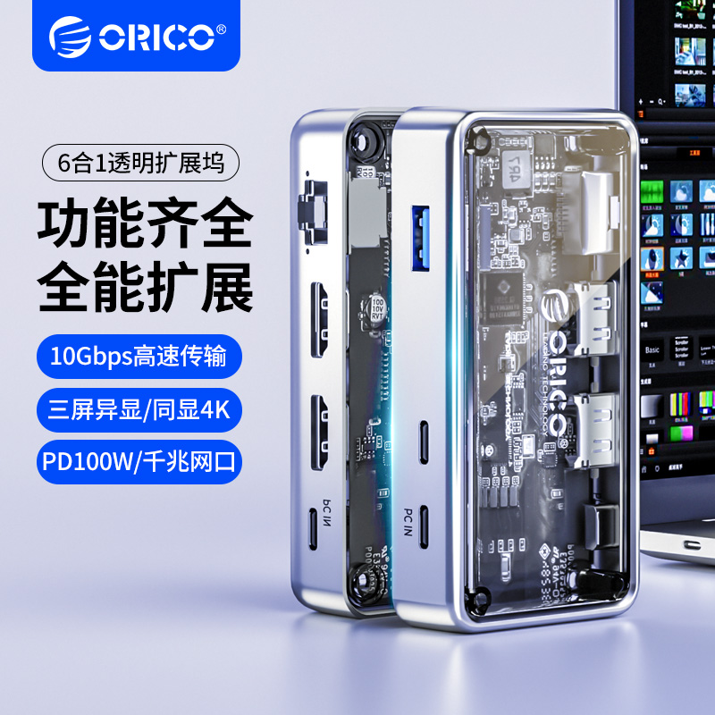 ORICO桌面TypeC扩展坞 HDMI三萤幕异显集线器 USB-C扩充hub分线器 2.5G网口转换器 MacBook笔记本扩充配件