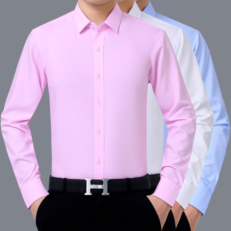 2021 Long sleeve shirt men silk light cotton free middle - age business leisure and relaxation career is dressed in pure black shirt
