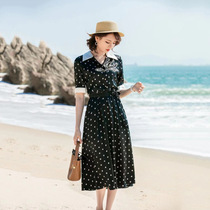 2021 summer new silk printed skirt Elegant slim heavy mulberry silk contrast suit collar dress