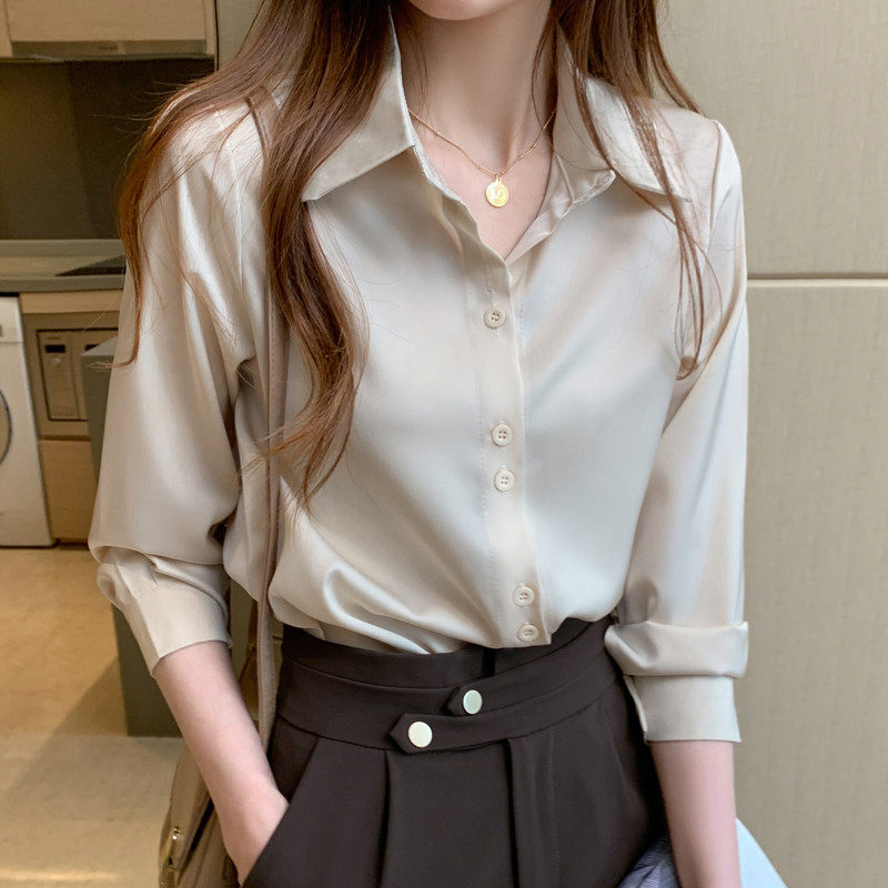 2022 Springtime Women's Dress Career Positive Dress Mulberry Silk Long Sleeve Shirt Woman Design Sensation small crowd Loose White Shirt 