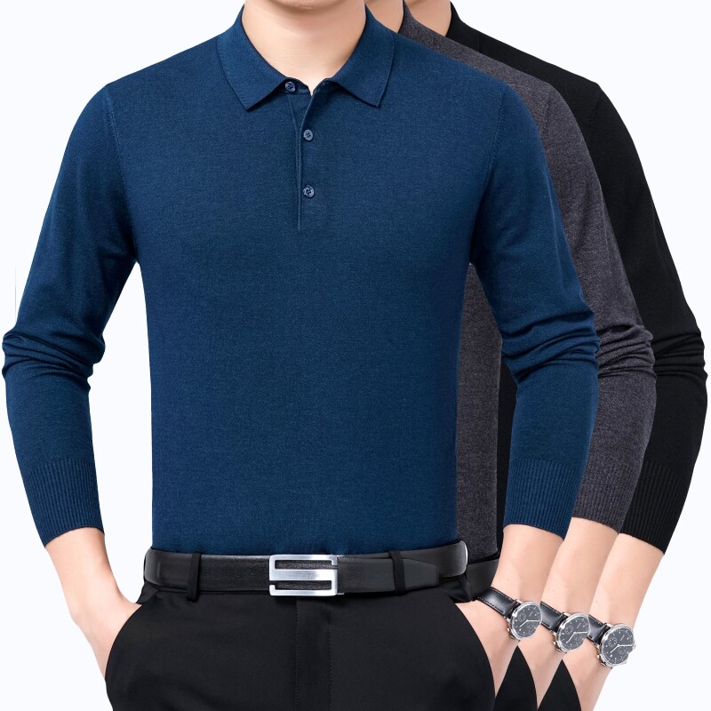 Fall Sleeve T-shirt Men with Cashmere Knitted Shirt in the Old Man Wool Shirt Father