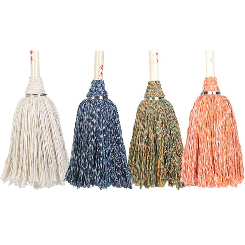 Old-fashioned cotton mop round head wooden pole lengthened and thick mop stainless steel hoop absorbent mop non-woven cloth mop